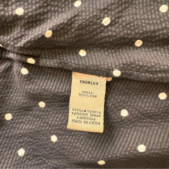 Thurley SILK Polka Dot Tank Top Spaghetti Straps Black White Wrap V-neck Sz 10 - Picture 15 of 15